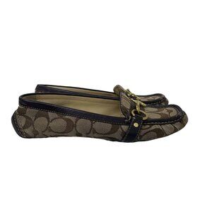 Coach Scarlet Signature C Canvas Leather Flats in Brown Size 6.5